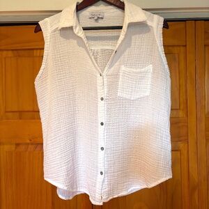 Michael Stars Monique Gauze Sleeveless Button Down, White Size Med, USA, Cotton